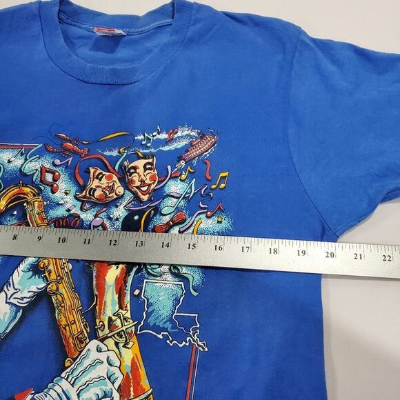 Vintage New Orleans T-Shirt Mens Large Blue Saxophone 90s Mardi Gras Streetwear - Picture 8 of 9